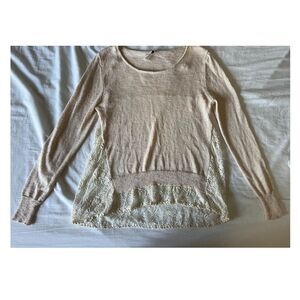Poof Womens XL Blush Pink Ivory Lightweight Lace back and sides knit sweater